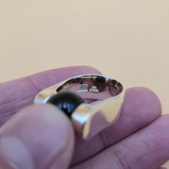 Size 7 Sterling Silver Onyx Stone Chunky Heavy Band Ring A5264 - Picture 5 of 8